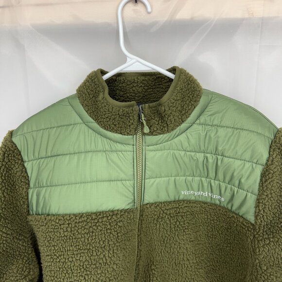Vineyard Vines Men L Sherpa Fleece Jacket Full Zip Olive Green Soft Long Sleeve - Picture 2 of 9